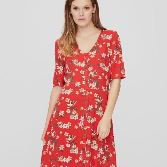 Vero Moda red floral print dress size XL - Picture 2 of 10